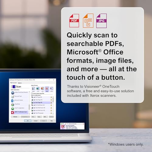 Xerox D50 Duplex Document Scanner for PC and Mac, 120-page Automatic Document Feeder (ADF), 70 ppm @ 200 dpi, Visioneer & ABBYY Software Included, 3-Year Warranty