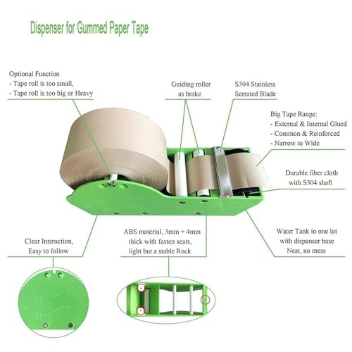 Kraft Paper Tape Cutter Machine ，Manual Kraft Tape Dispenser, with Sharp Durable Blade, Fit Tape Width 25mm to 75mm, Precise Smoothly Cutting and Strong Viscosity, for Office, Home, Warehouse(Green)