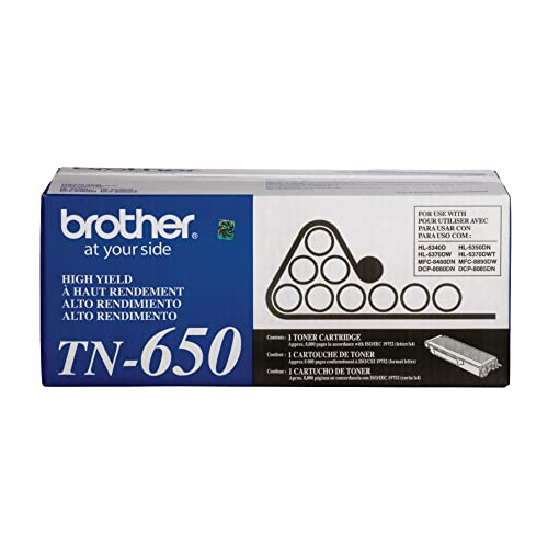 Brother Genuine High Yield Toner Cartridge, TN650, Replacement Black Toner, Page Yield Up to 8,000 Pages