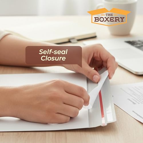 The Boxery White Flat Photo/Document Mailer Envelopes with Peel & Seal Closure-(100 Pack) 11 inch x 13.5 inch Stay Flat Cardboard Ridgid Mailers