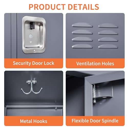CIATRE 72" Tall Metal Lockers with Lock and Hooks 3 Doors Storage Cabinet, for School Office Gym Bedroom, Assembly Required for Employees, School, Office, Gym (Gray)