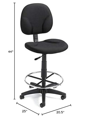 Scranton & Co Adjustable Fabric Drafting Stool, 26.5-31.5 in Seat Height, Black Finish, Contoured Back and Extra Large Cushion Seat, Pneumatic Height Adjustment, Office or Studio Seating