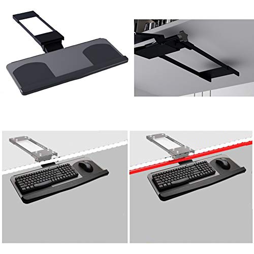 ACXZ Ergonomic Adjustable Keyboard Tray, 360°Swivel/Tilt Angle Keyboard and Mouse Drawer Platform, with Wrist Pad, Desk Extension, Walnut Color (52×25cm, 65×25cm, 75×25cm)