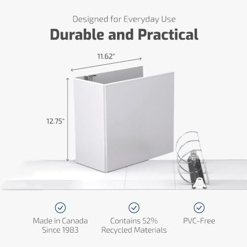 Easyview Premium 3-Ring Binder, Clear-View Cover, 5" D Rings, White, 4 Pack