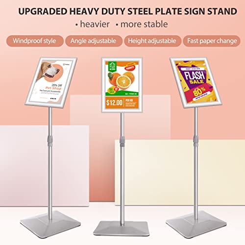 VAIIGO 8.5"x11" Pedestal Poster Stand with Heavy Duty Solid Steel Base, Adjustable Floor Standing Sign Holder for Vertical and Horizontal Display, Silver 3Pack