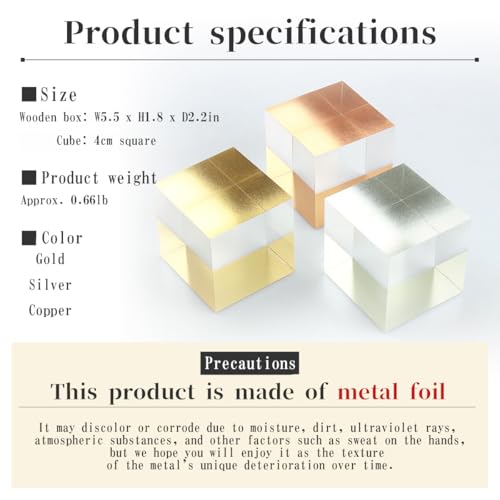 REKISEISHA Metal Leaf Cube 3 Colors Sets [Gold, Silber and Copper] Hot Stamping Made in Japan Ideal for Interior Decoration and Gifts