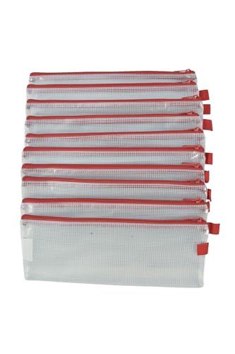 Sax Mesh Tool Case Pouches, 5 x 13 Inches, Clear with Red Trim, Pack of 10