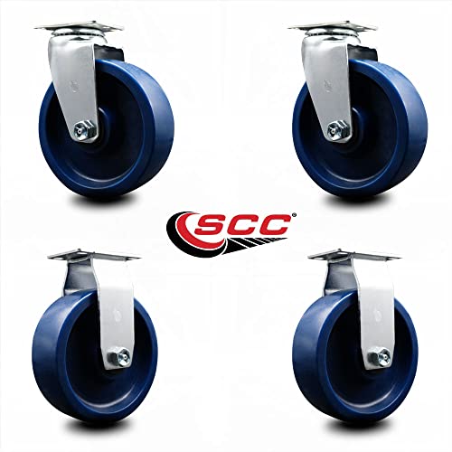 6 INCH Solid Polyurethane Caster Set with Roller Bearings 2 Swivel 2 Rigid