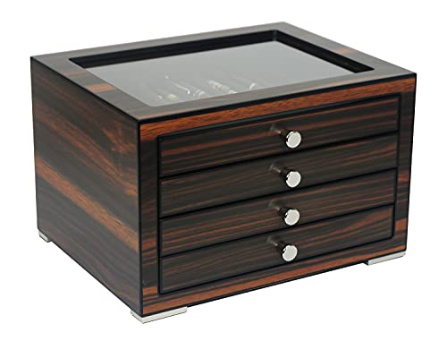 Lifomenz Co Stackable Wooden Display Case with Drawer – Slot Ebony Pen Cabinet, Luxury Fountain Pen Storage Box with Glass Window for Collection (2)