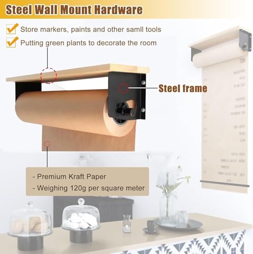 LNNW Kraft Paper Dispenser Kraft Paper Roll Holder & Dispenser for Study Room/Studio/Cafe/Clothing Store, with Storage Shelf Decorative Message Boards for Wall(37cm/14.6in Wide)