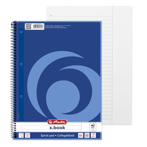 Landre 100050568 Graph Paper Notebook A4 80 Pages 70 g/m² (Pack of 10 Spiral-Bound Notepad "College", A4 Rip-Out, 80 Sheets, Lined/Margin On The Right