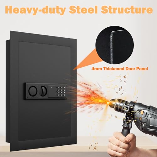 ERGOMASTER Hidden In Wall Safe Between Studs with Digital Keypad, Removable Shelf, Black