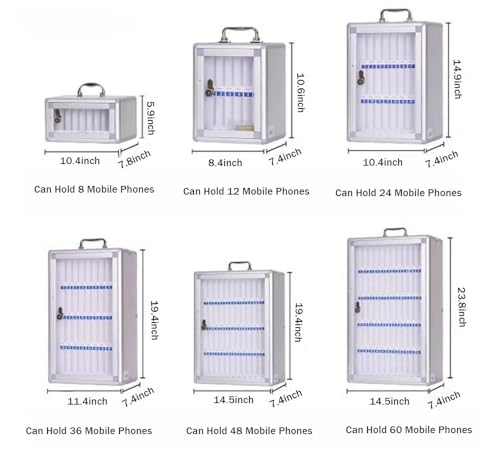 Wcxixo Slots Phone Locker Cell Phones Storage Cabinet with Handle Aluminum Alloy Pocket Chart Lock Box Wall Mount for Classroom Office Factory Desktop Wall Mobile Phone Holder(24 Slots)