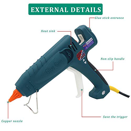 Big Size Hot Glue Gun, Fast Heating 400-watt High Power Full Size Professional Melt Glue Gun Kit with 10Pcs 0.43"x5.9" Premium Glue Sticks and Copper Nozzle for Heavy Duty Industrial Purpose, Yellow