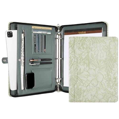 DUKE&COW Vegan Leather Portfolio Binder, 3-Ring Padfolio Organizer, Green