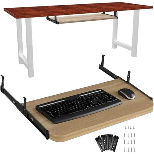 ZYXQQJ Slides Keyboard Tray Adjustable Ergonomic Keyboard Drawer Platform Under Desk Pull Out Storage Board No Drilling Keyboard Mouses Stand(Light Walnut,54x27cm)