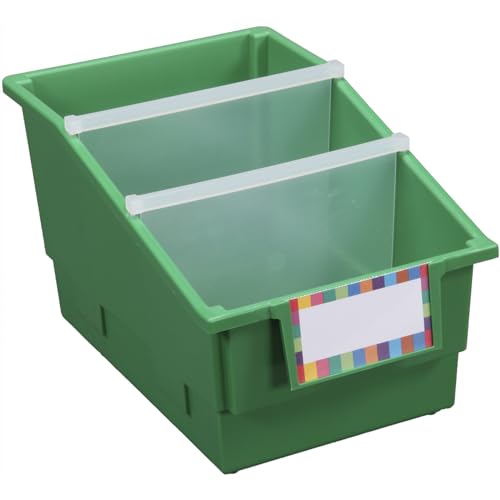 Really Good Stuff Green Chapter Book Library Bins with Dividers, 12-Pack