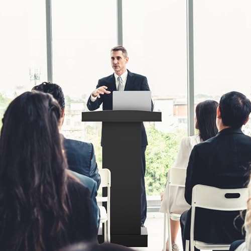 Wood Podium,Podium Stand,12MM Particle Board,Stable and Aesthetically Pleasing Pulpit with Storage,Mic Stand Space,Easy Installation Wooden Lectern for Restaurants,Churches,Seminars and Schools