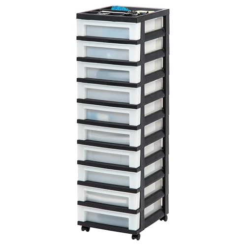 IRIS USA 2 Pack 10-Drawer Plastic Rolling Storage Cart Organizer with Wheels and Drawers for Craft Supplies, Office, Classroom and Closet Use, Black