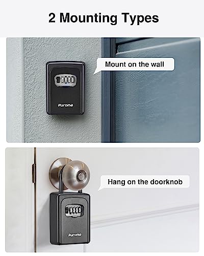 Puroma Key Lock Box Large with Code Lockbox Outdoor Wall Mount 4 Black