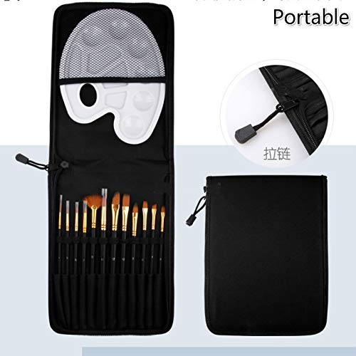 HBJWOV 12pcs Artist Paint Brush Set with Canvas Bag Paint Palette for Watercolor Brush Oil Acrylic Drawing Painting Art Supplies(Blue)