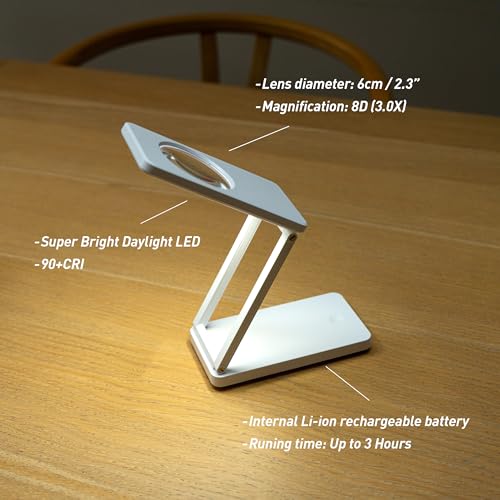 Lytup™ Z-Mag (L10700) Portable LED Magnifying Glass - 8D (3.0X) Lens with Rechargeable Battery and Continuous Dimmer