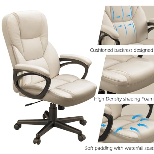 Furmax Office Executive Chair High Back Adjustable Managerial Home Desk Chair, Swivel Computer PU Leather Chair with Lumbar Support (1, Beige)