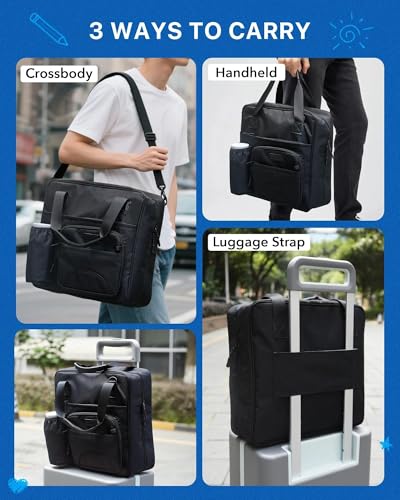 Upgraded 3 Rings Zipper Binder Organizer 3 Inch Zippered Binders with Strap Large Zip Up Portfolio Folder Bag with 9 Pockets 13“ 14” Laptop Compartment for Office Travel, Black