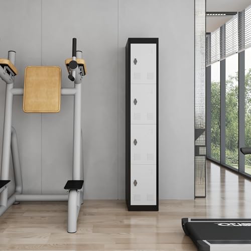 Metal Storage Locker with Shelves and Doors, Durable Grey & Black Locker for Offices, Schools, Gyms, Homes, and Garages, Assembly Required, Secure Storage Solution for Employees and Students