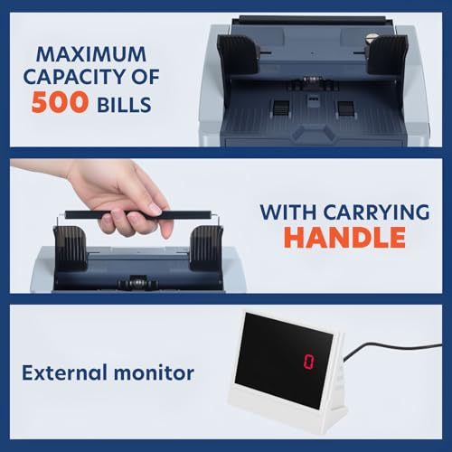 sxvbdway Money Counter Machine XD-500, UV/MG/IR/HLF/DBL/Size Counterfeit Detection Bill Counter, Mixed Denomination Cash Counter with LCD Display, Support USD and Euro US Plug