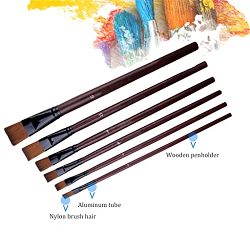 UOHLCX HBJWOV 6Pcs/Set Flat Brush Nylon Hair Wooden Watercolor Acrylic Oil Paint Brush Set for Drawing Painting Craft Art Supplies