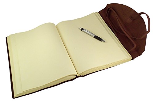 Large Genuine Leather Legacy Journal/Sketchbook with Gift Box - 380 Pages - 9" x 12" - Rich Dark Brown