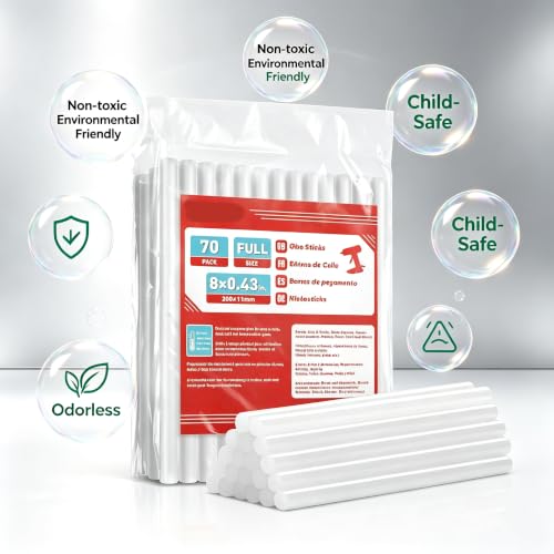 Full Size Hot Glue Sticks 0.43 Diax8 Long 70-Pack Clear