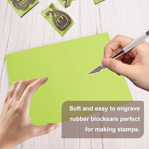 4 Pcs 8.5"x11" Rubber Carving Blocks, A4 Linoleum Blocks, Stamp Carving Blocks for Printmaking, Linocut Artists, Crafts and More,(Green) by KUKLIPJIM.