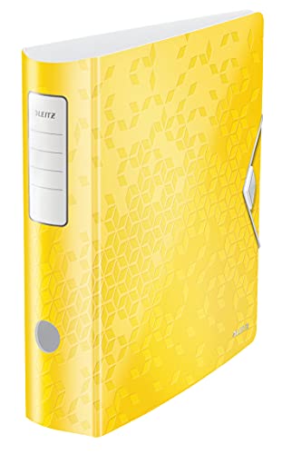 Leitz A4 Lever Arch File Active, Yellow, Curved Spine 75mm Width, Elastic Fastening, Light polyfoam, Wow Range, 11060016