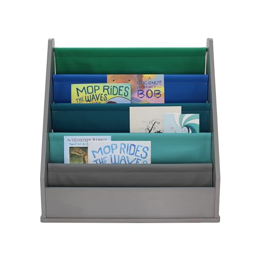 FDP Laminate Children's Sling Book Display Shelf Durable, Easy-Clean Organizer for Daycare, Preschool, Classroom or Home Promotes Early Reading Habits - Gray/Contemporary