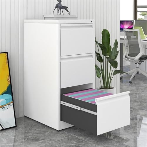 FinerFurnis 3 Drawer Filing Cabinet Metal Vertical Filing Cabinet with Lock for Home Office Heavy Duty File Storage Cabinet Compatible with Letter Legal A4 F4 Size Files