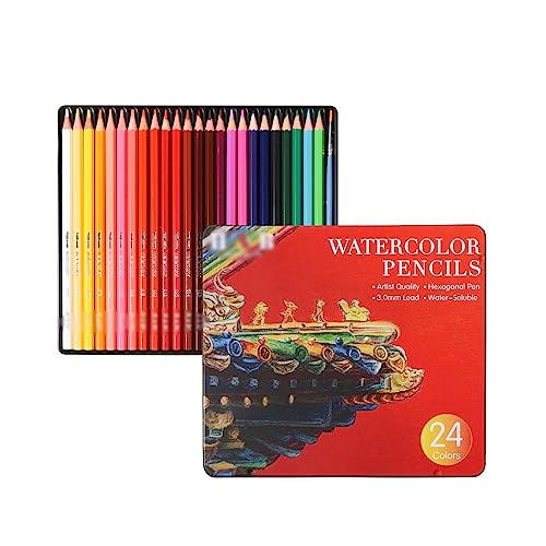 SIDUFHAOPKLL 24 Colours Water Soluble Colour Pencils Paint Brushes Colouring Hand Painting Chinese Set