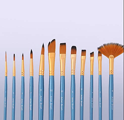 HBJWOV 12PCS Oil Painting Brush Acrylic Watercolor Brush Multi-Model Mixed Hair Lint Beginner Paint Brush Set Art Supplies