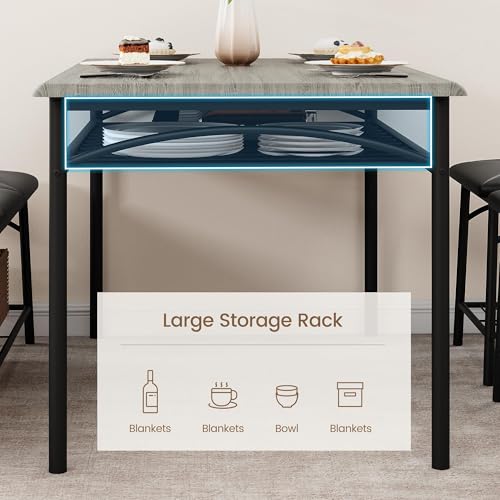 IDEALHOUSE Dining Table Set for 4, Kitchen Table with Upholstered Bench and 2 Chairs, Kitchen Table and Chairs Set with Storage Shelf,Small Space Saving Design, Easy Assembly, Retro Gray