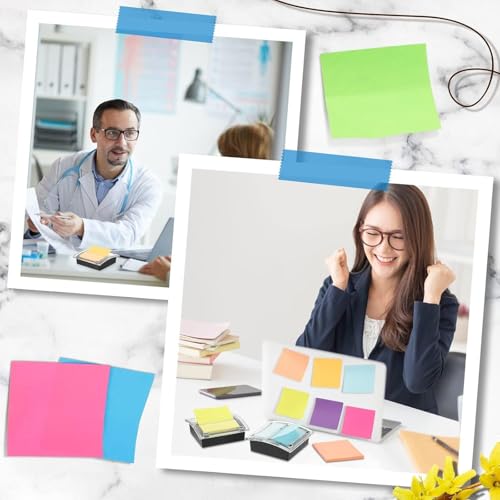 Memo Pad Holder Set of 3 with 1200 Sheets Colorful Sticky Notes Great for Desk Organization Desktop Note Dispenser Portable Gluey Record Container Transparent