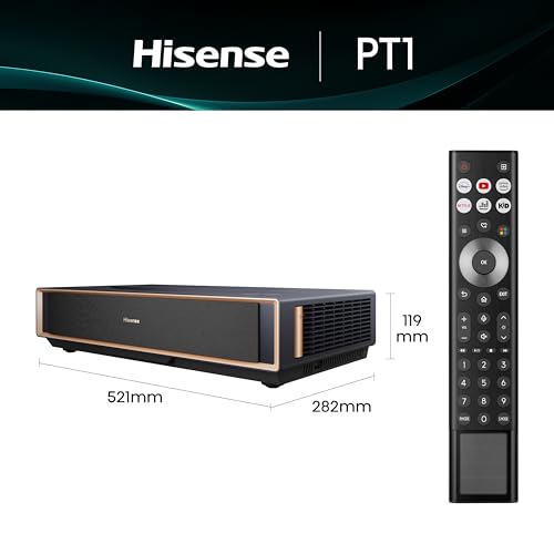 Hisense PT1 Ultra Short Throw Triple Laser Projector, 4K UHD, Google TV, 80'' - 150'', 2500 Lumens, 3000:1 Contrast, IMAX Enhanced, Dolby Vision & Atmos, 3D, 240 High Refresh Rate
