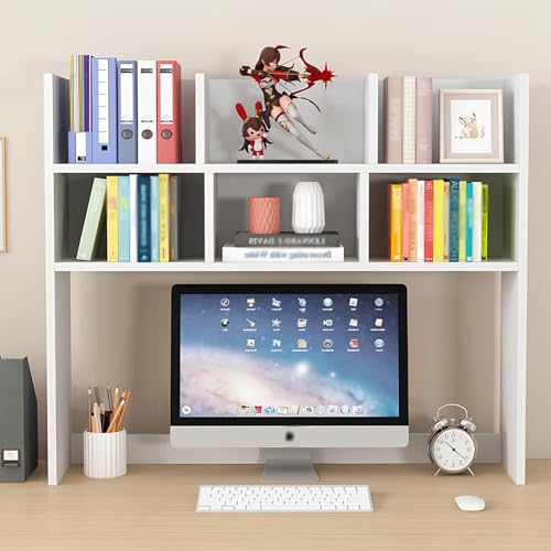 CATOPAT Wooden Desk Hutch Organizer with Large Storage Space for College Dorm Home Office Supplies Black White Computer Desktop Accessories,White-Small