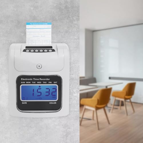 GUDBYWXB Employee Attendance Punch Time Clock Punch Recorder LCD Display with 50 Double-Sided Time Cards and 2 Hanging Holes for Office Small Business
