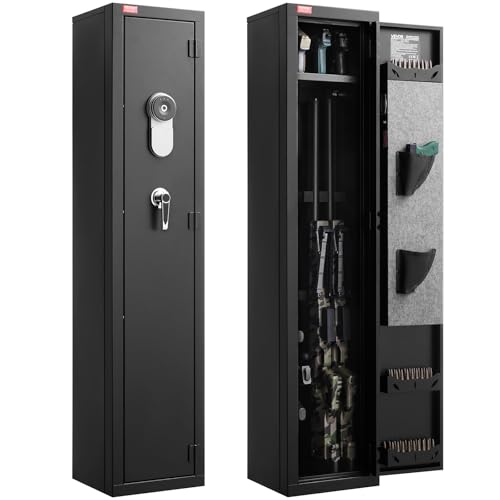 VEVOR Gun Safe, Heavy Duty Cold-Rolled Steel Rifle Cabinet with Fingerprint & Key, Large Long Gun Cabinet with Magazine and LED, Adjustable Racks for Rifles, Pistols, Shotgun(Assembly Required)