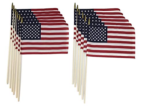 Martin's Flag 12" x 18" American Stick Flags, 30" x 3/8" Staff, Made in USA, Hemmed Edges, (144)