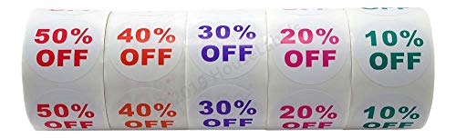 HouseLabels 10%- to 50%-Off Sale Stickers, 1.5 Inch Round, Green/White