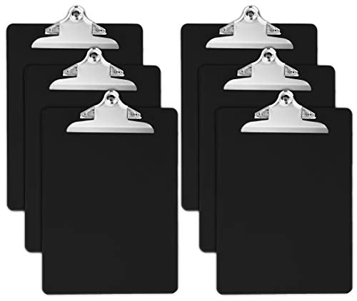 Black Plastic Clipboards (Set of 6) Multipack - 12.5x9 Inch Black Clipboard with 100 Sheets Holding Capacity Butterfly Clip | Colored Acrylic Clip Boards in Bulk | Office, Classroom, School Supplies