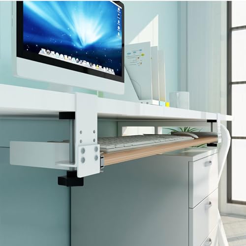 V3VOGUE 3-Colours Wooden Keyboard Tray Clamp-On - Height Adjustable Keyboard Drawers and Platforms - Under Desk Pull Out Keyboard Holder Easy to Intall for Home/Office/School