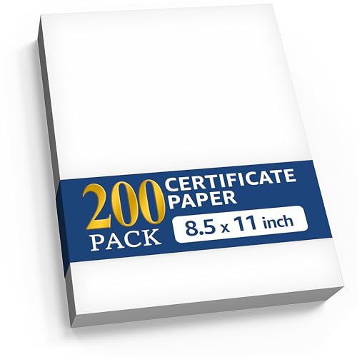 200 Certificate Paper 8.5 x 11 for Printing - Blank Certificate Papers for Award Certificates & Diploma Paper - Premium White Award Papers Cardstock for Awards & Certificates Graduation